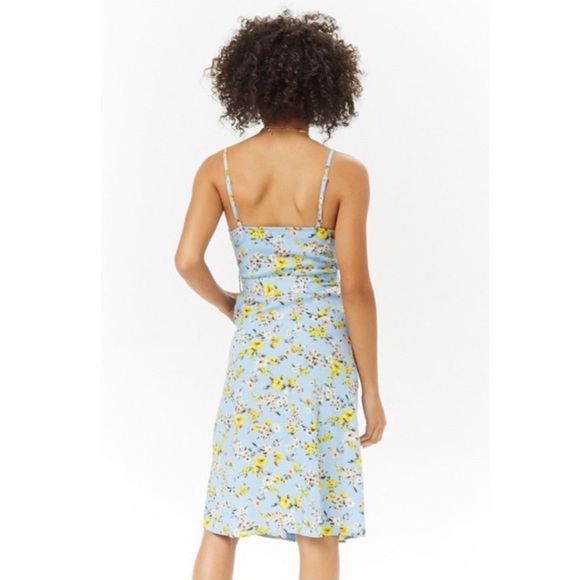 FOREVER 21 Floral Button Front Midi Dress Blue Yellow NWT Medium - Picture 9 of 11